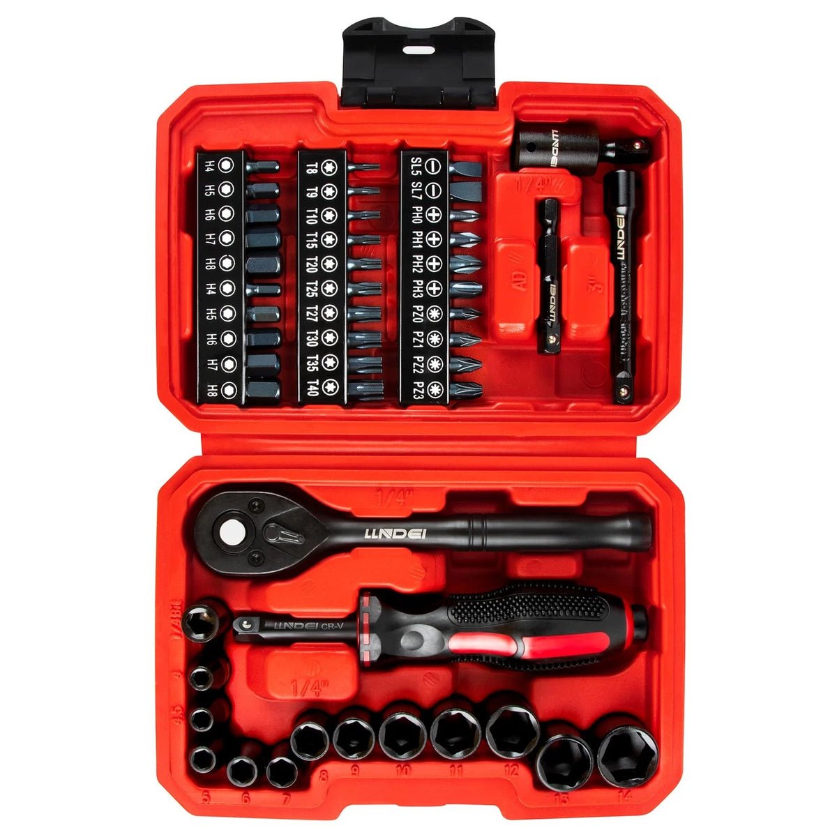 LLNDEI 48 Piece 1/4 Inch Mini Socket Ratchet Wrench Set, Metric 48pcs, Black