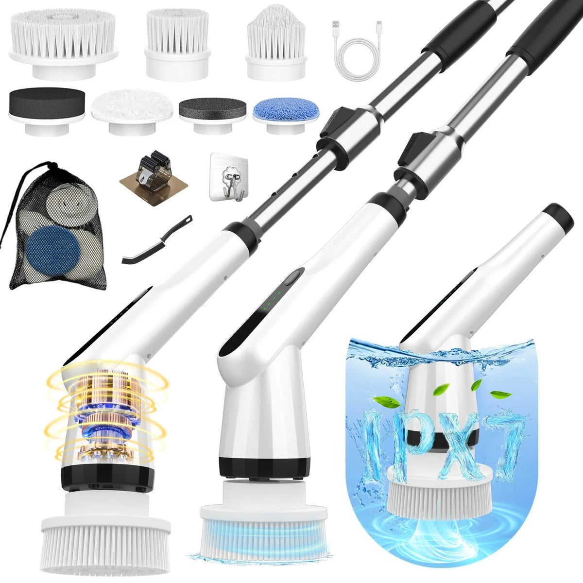 Dreazu Electric Spin Scrubber, Cordless Shower 48 inches, White&black