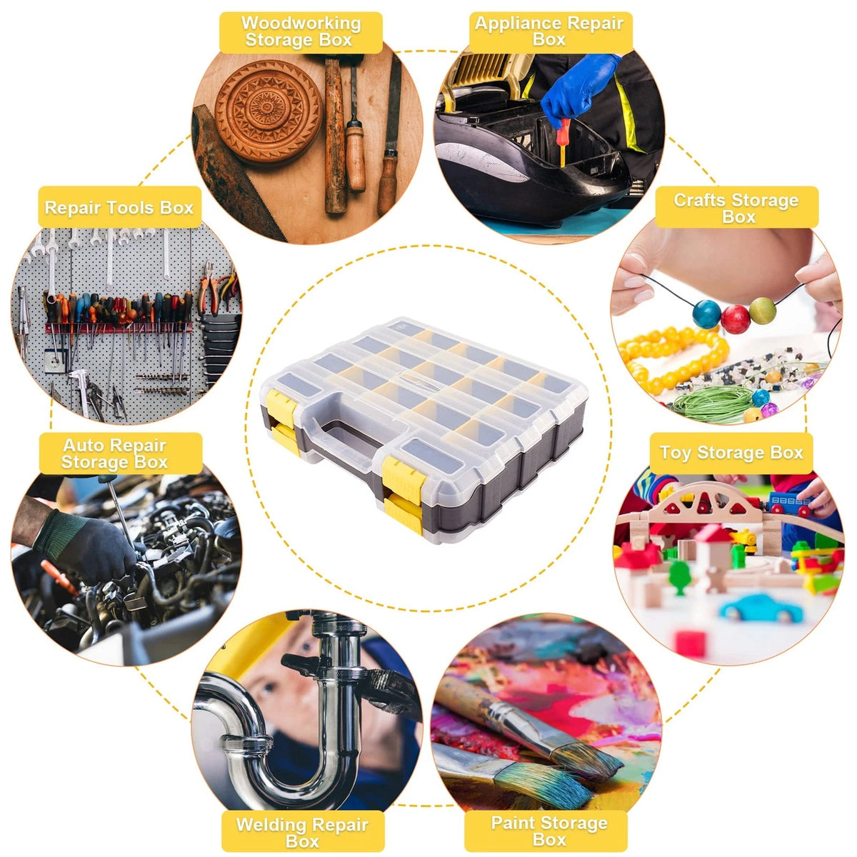 Hardware Organizer Box 34 Compartments Small Parts 1 PACK, Yellow