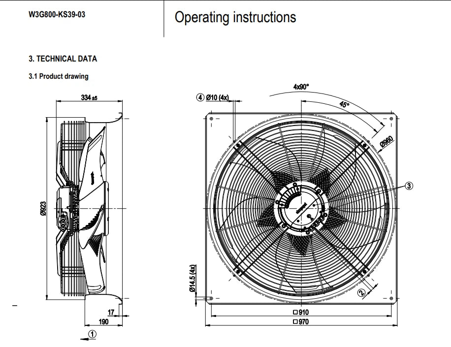 W3G800-KS39-03/F01 IP55 Axial Fan 400V 3.1A 1950W 940RPM Ebmpapst Dry Cooler