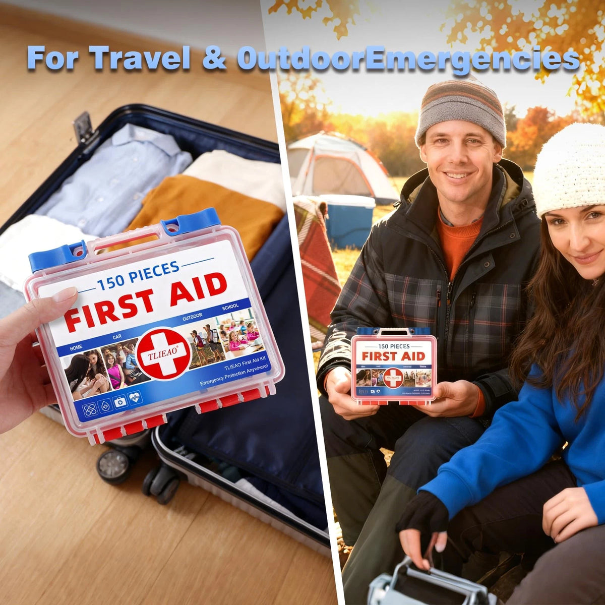 TLIEAO Mini First Aid Kit - 150 Pieces Emergency Medical for Home, Red