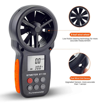 BTMETER BT-100 Handheld Anemometer, Digital Wind Speed CFM Anemometer