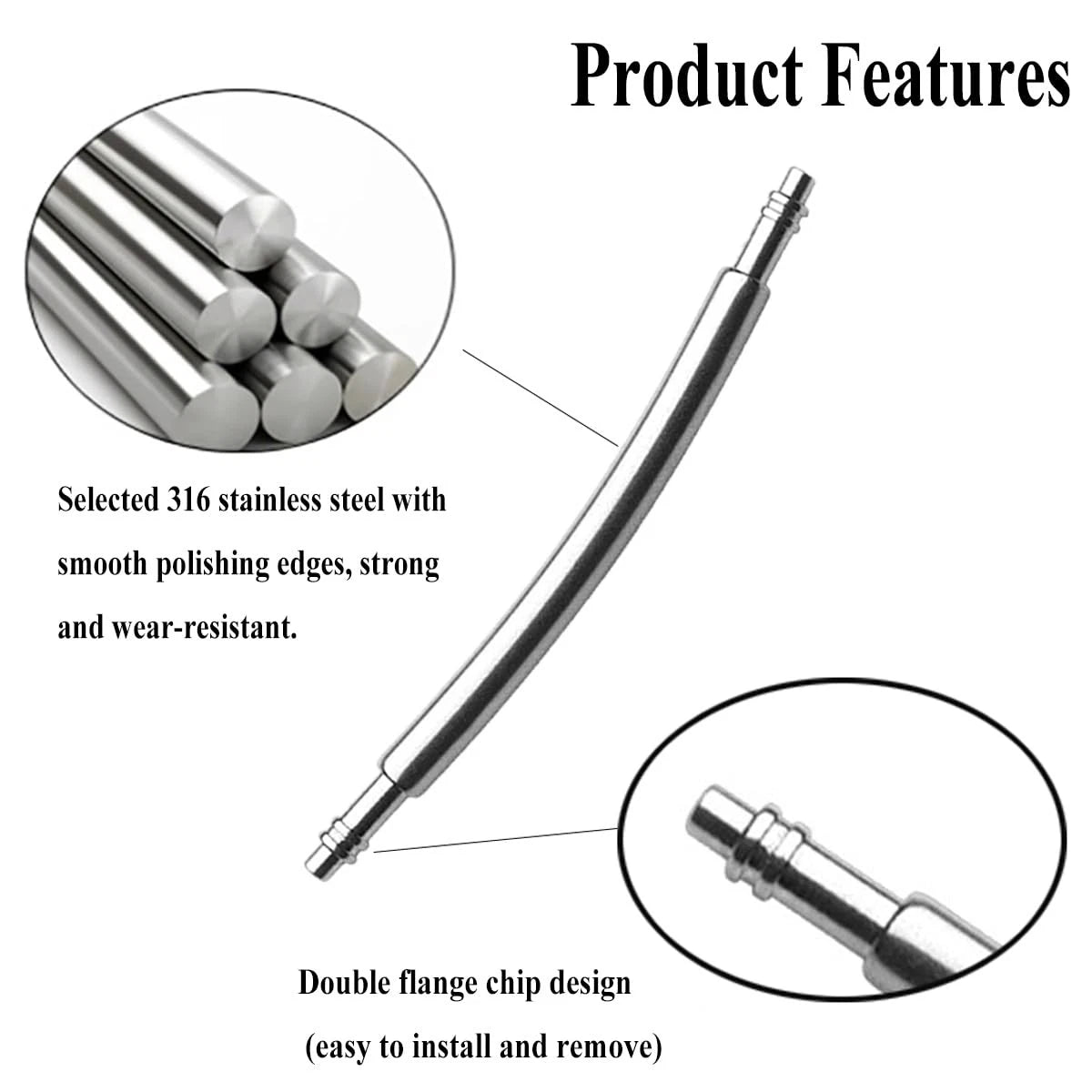 TICFROG 10pcs Curved Watch Spring Bars, 22mm Band Strap 22mm, Silver