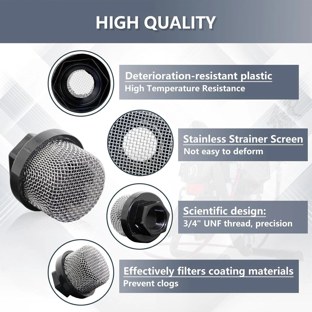 700805 3/4" UNF Thread Inlet Filter Screen Suction BLACK,stainless steel