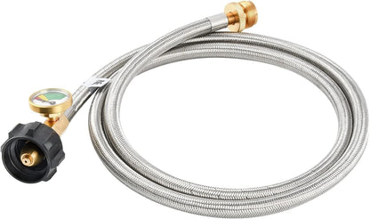 5 FT Propane Adapter Hose with Gauge - 1Lb to 20Lb Stainless Steel