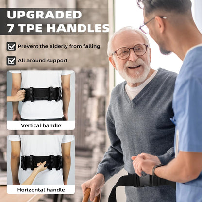 MKEFMEI Gait Belt Transfer with Handles, Medical Safety 7-Handles, Black