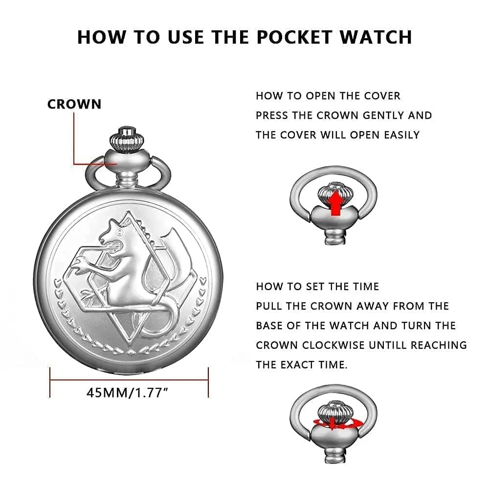 Tiong Pocket Watch with Chain for Cosplay Pendant Accessories & Gifts silver