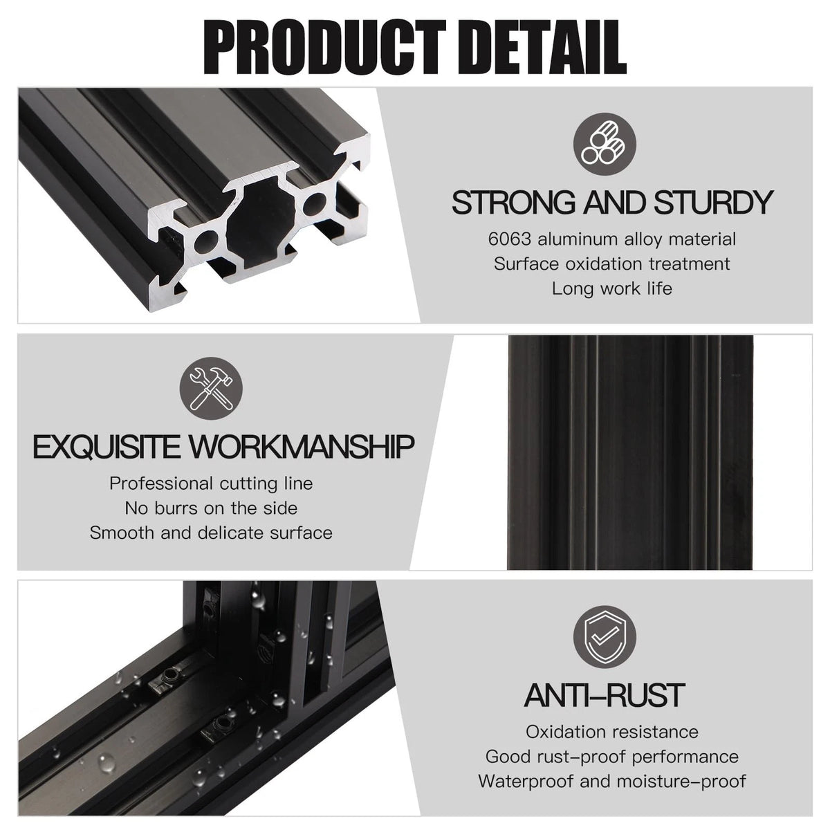 2pcs 350mm V Slot 2040 Aluminum Extrusion European Standard 350mm, Black
