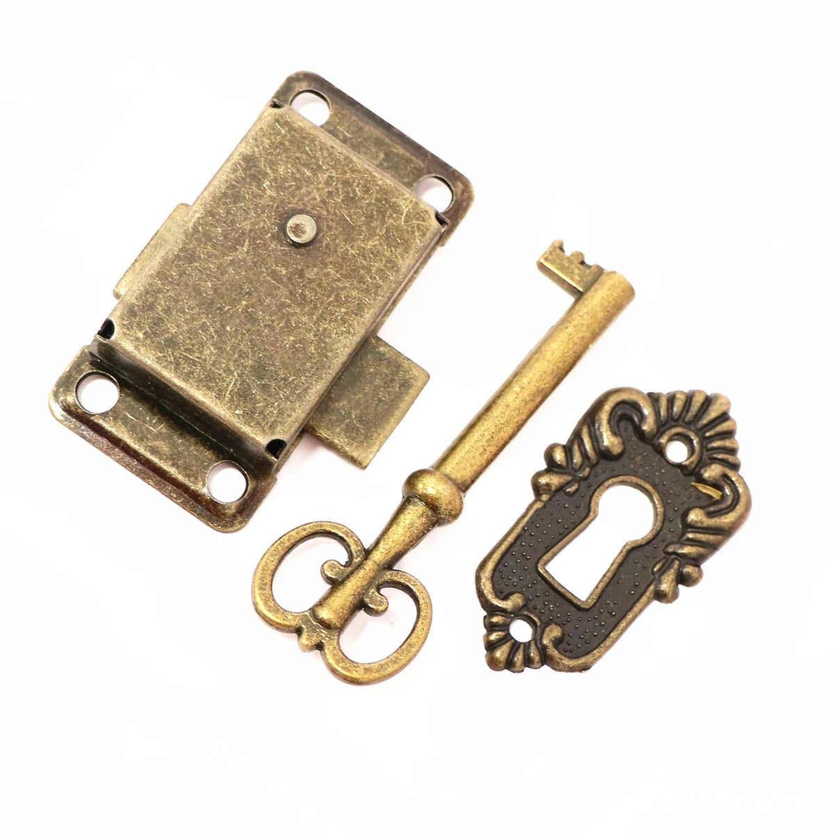 Vintage Iron Alloy Cabinet Door Lock Kit with Key Antique Drawer Wardrobe Lock e