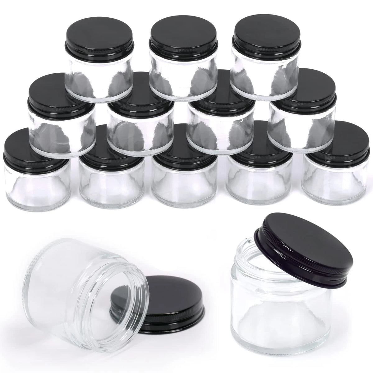 Swpeet 15 Packs 2 oz - 60ML Transparent Glass Jar with Black Lid 60ML,