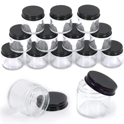Swpeet 15 Packs 2 oz - 60ML Transparent Glass Jar with Black Lid 60ML,