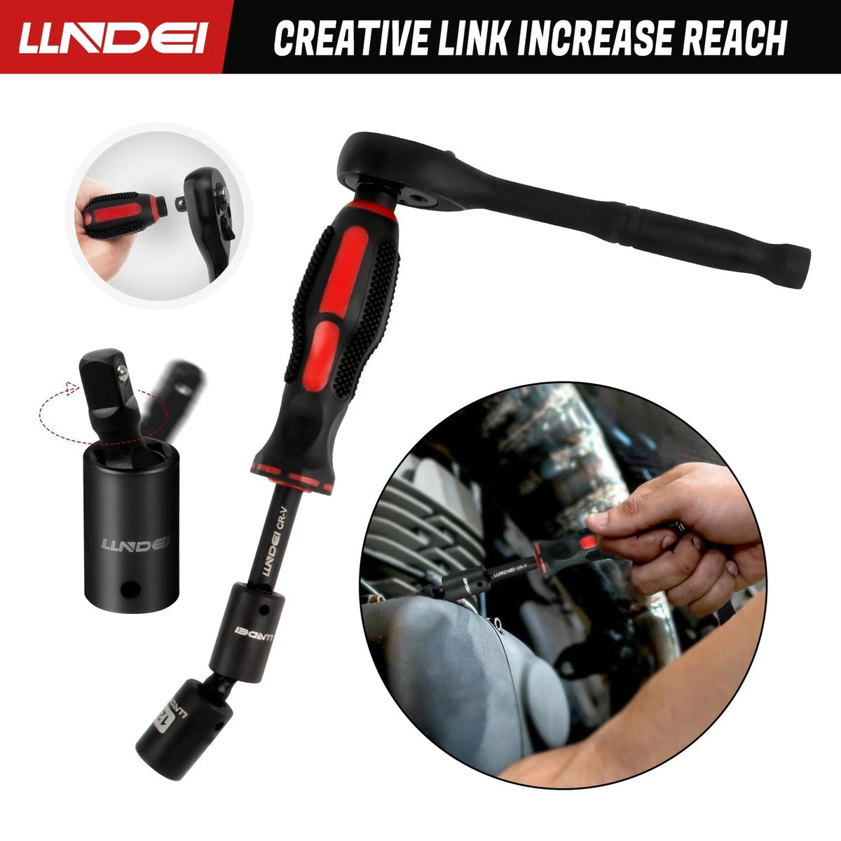 LLNDEI 48 Piece 1/4 Inch Mini Socket Ratchet Wrench Set, Metric 48pcs, Black