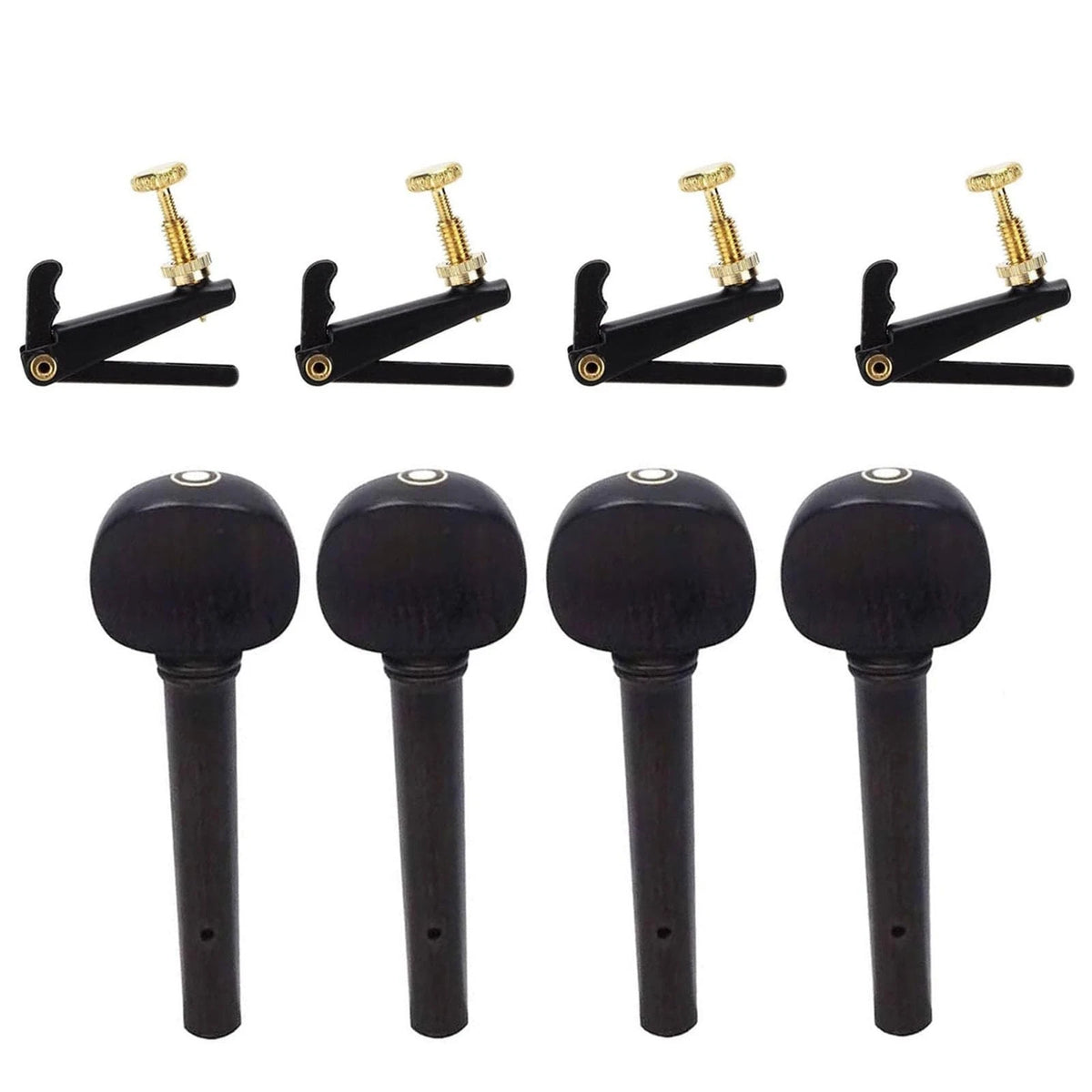 TUOREN 4Pcs Ebony Violin Tuning Pegs and Fine 4/4 size, Black