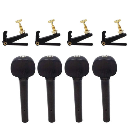 TUOREN 4Pcs Ebony Violin Tuning Pegs and Fine 4/4 size, Black