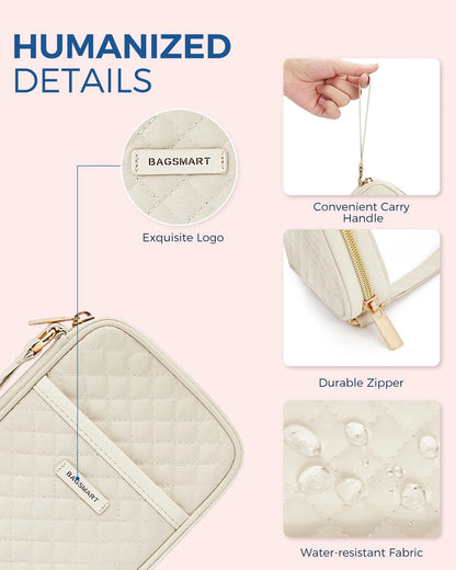 BAGSMART Cord Organizer Travel Cable Small, Single Layer Quilted Beige
