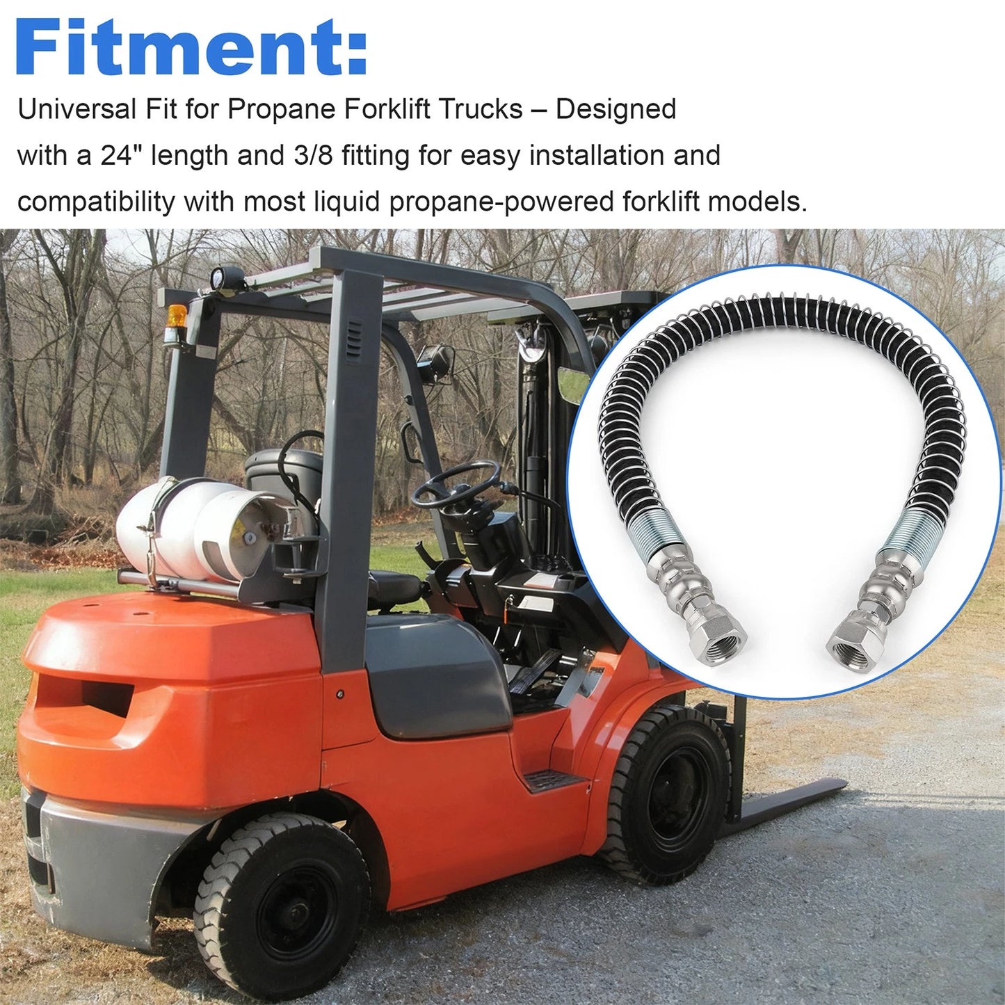 Universal 24" Propane Tank Hose – 3/8" Connection Crimped LPG Line for Forklift
