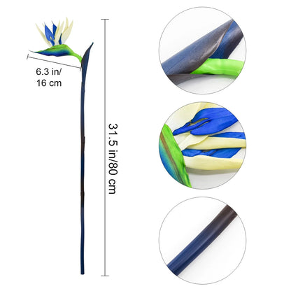 Bacucine Bird of Paradise Artificial Plant 6Pcs Rubber Strelitzia Blue