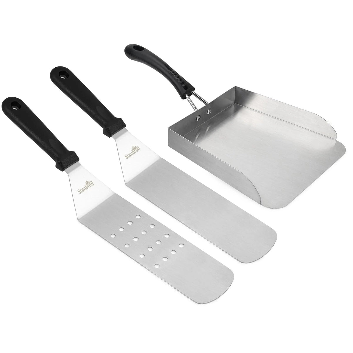 Stanbroil Stainless Steel Griddle Food Mover, 3 PCS 13" x 7", Silver/Black