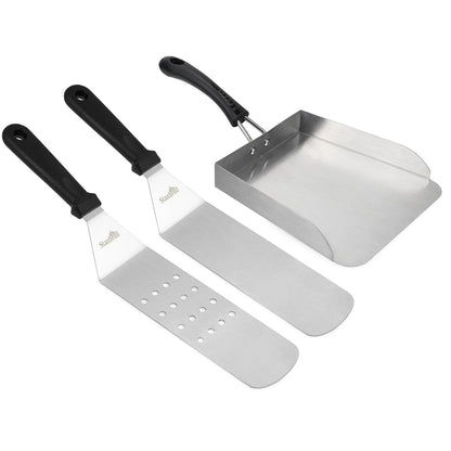 Stanbroil Stainless Steel Griddle Food Mover, 3 PCS 13" x 7", Silver/Black
