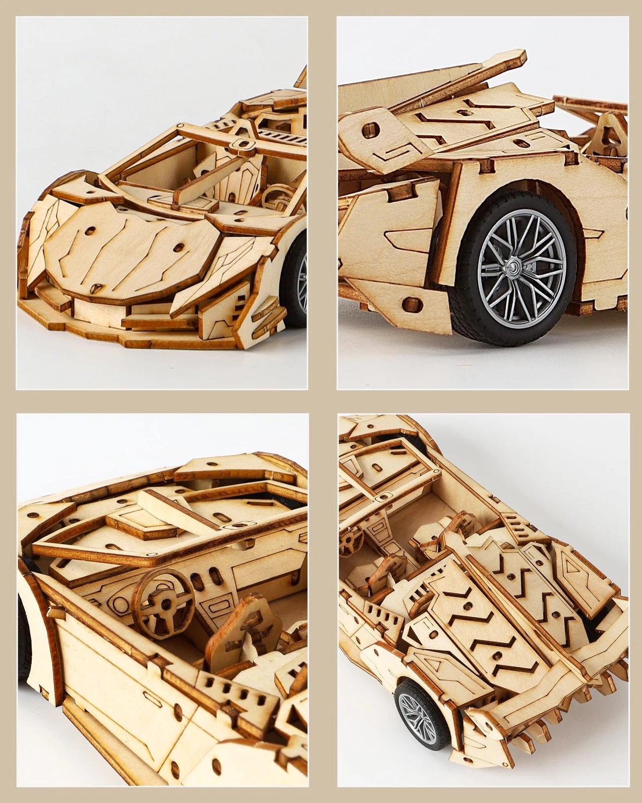 MOCBURIKU 3D Wooden Puzzles for Adults Roadster, Normal, Wood Color