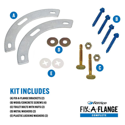 Fernco Fix-A-Flange Complete Toilet Flange Repair Kit, Universal Water Silver