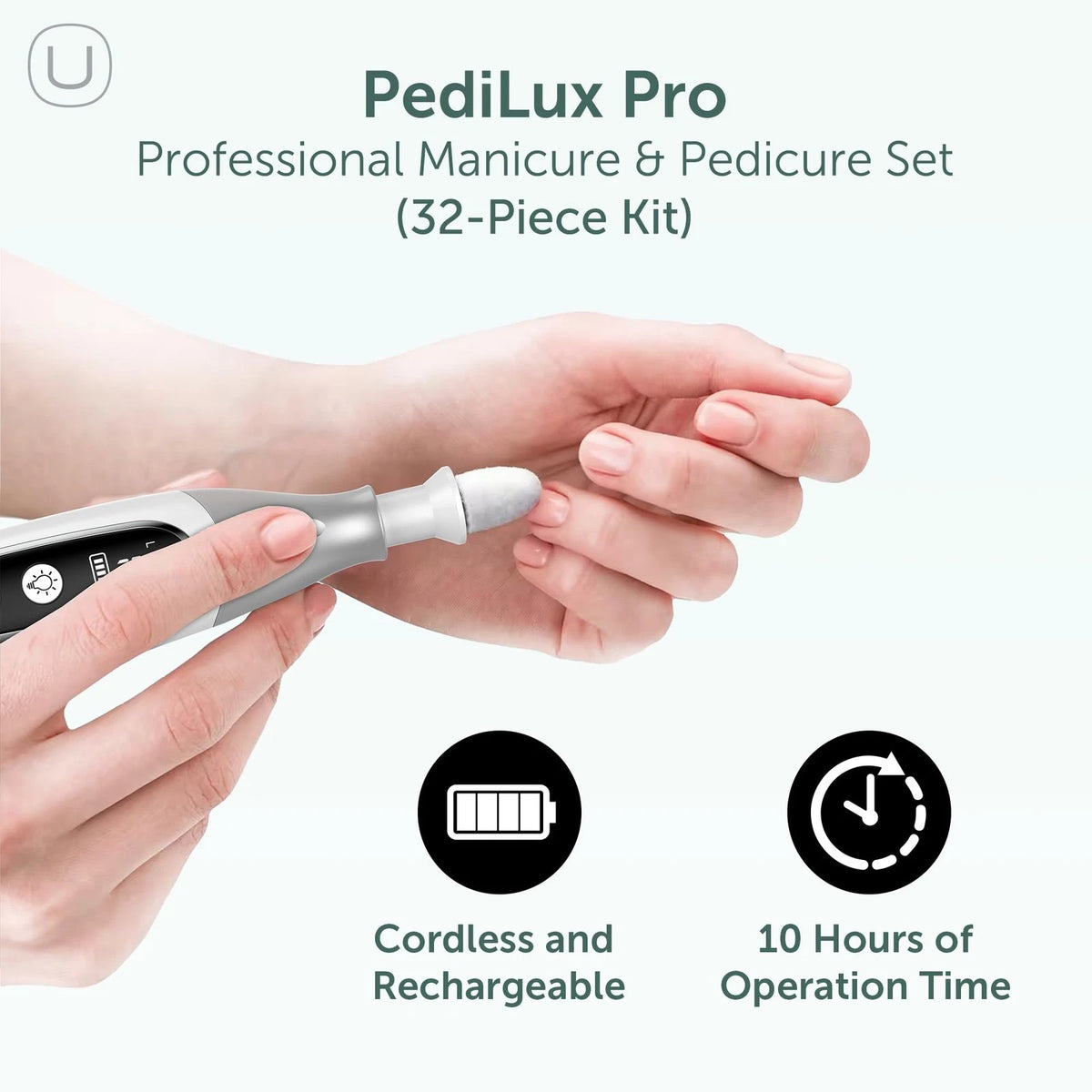 PediLux Pro Professional Manicure Pedicure Kit, Cordless 32 Piece Set, White