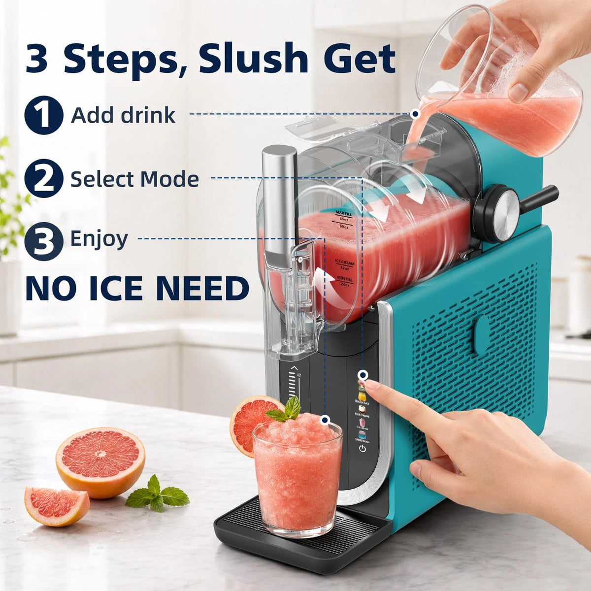 Slushie Machine No Ice Needed, Slushy for Home, 5 Large, DARK GREEN