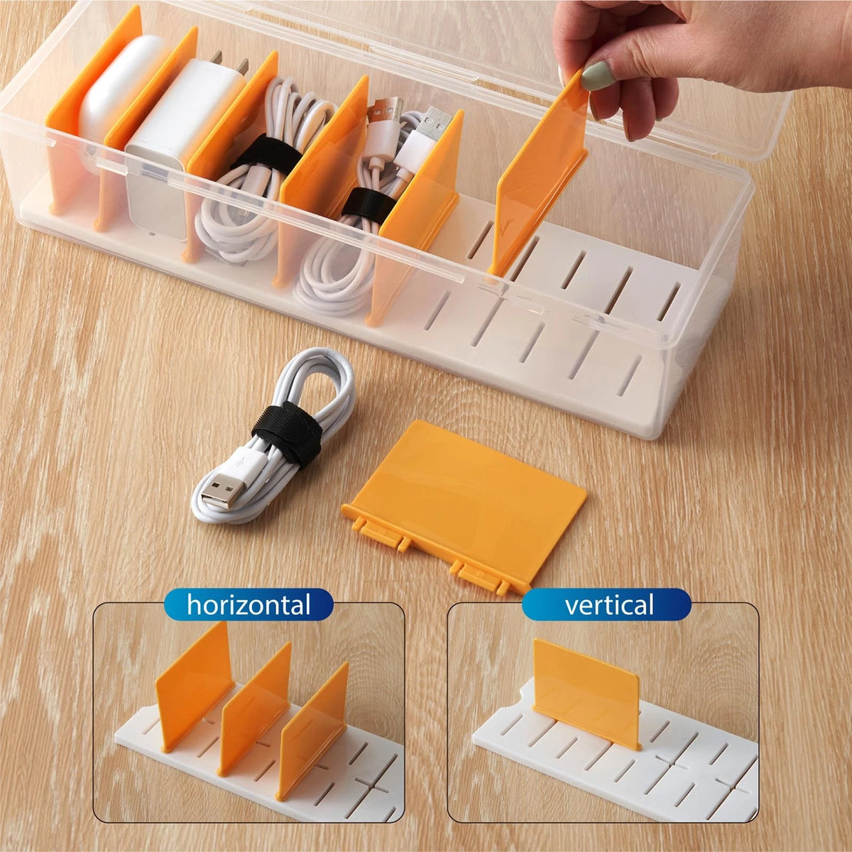 Fzooua 2 Pack Cable Organizer Storage Box with 16 2 PACK, Transparent