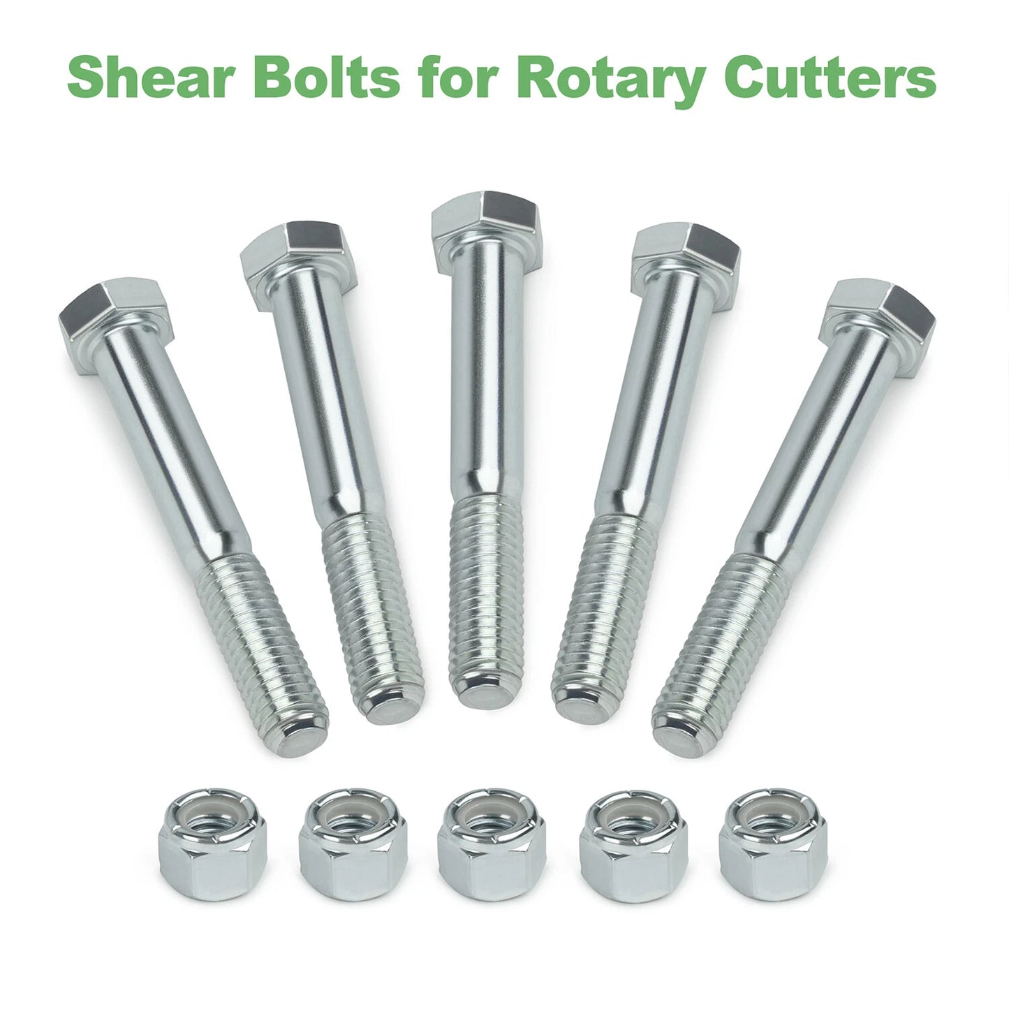 Grade 5 Shear Bolts for Rotary Cutters 1/2" x 3-1/2" with Nylock Nuts - 5 Pack