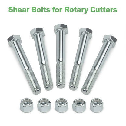 Grade 5 Shear Bolts for Rotary Cutters 1/2" x 3-1/2" with Nylock Nuts - 5 Pack