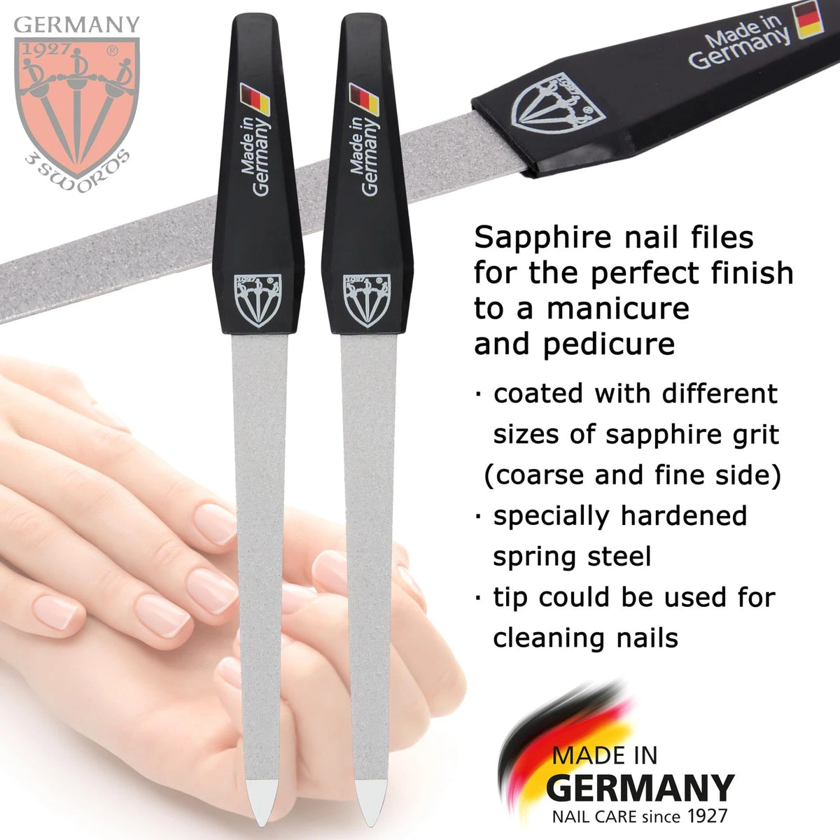 3 Swords Germany - Sapphire Metal Nail 3 Piece Set, 2 Files / 1 Buffer