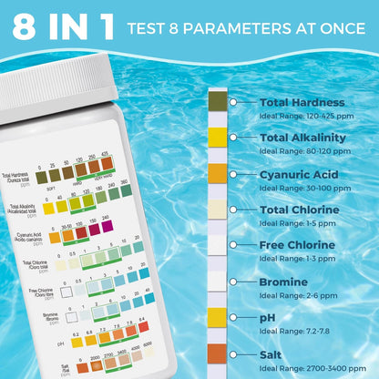 Salt-Water Pool Test Strips Kit: 125 Counts 8-in-1 for Salt Water 125