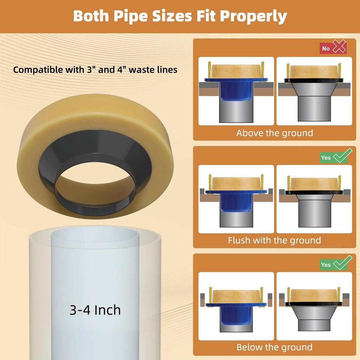 Hibbent Extra Thick Toilet Wax Ring Replacement Kit, 3 inches, Brass