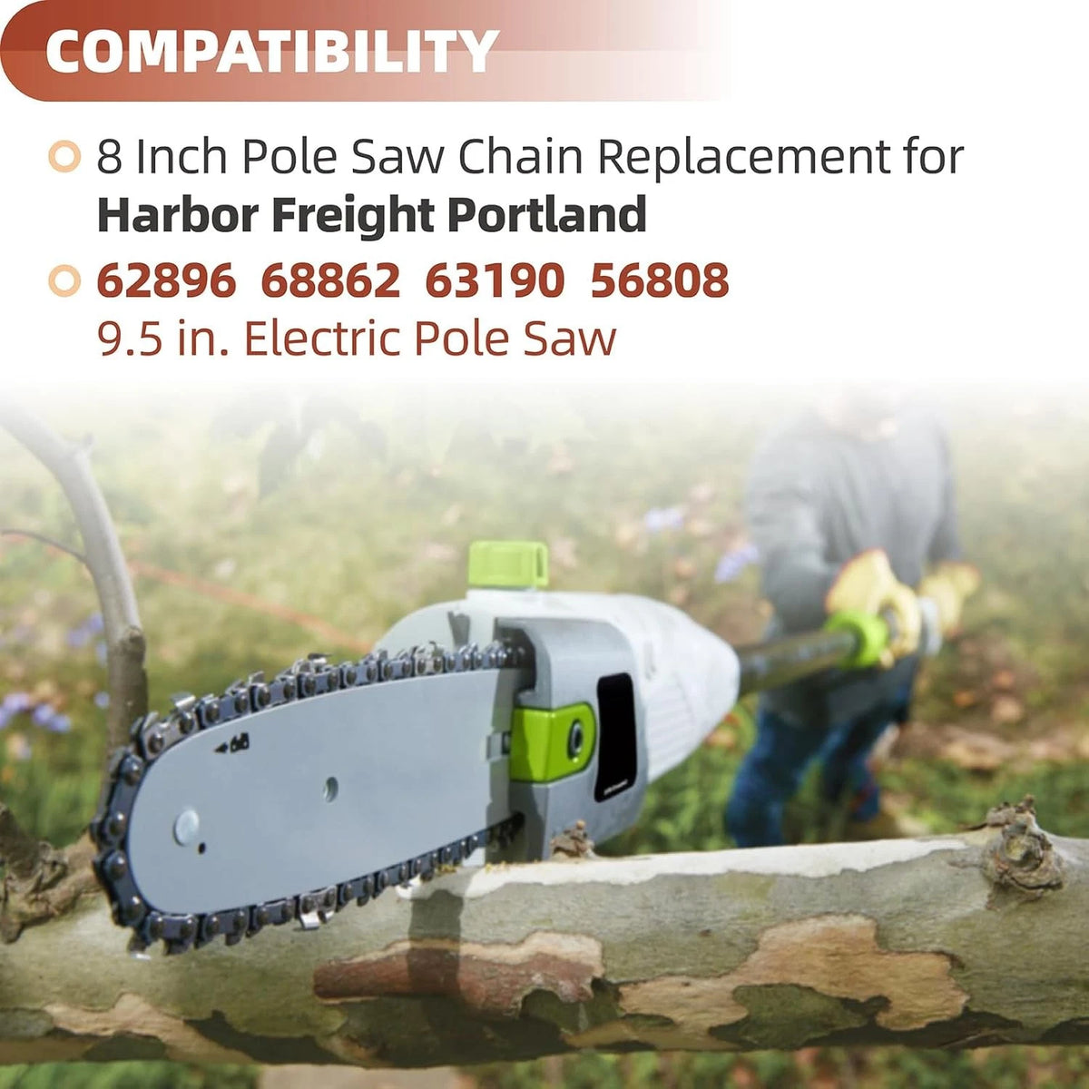 8 Inch Pole Saw Chain Compatible with Harbor Freight Portland 62896 68862...