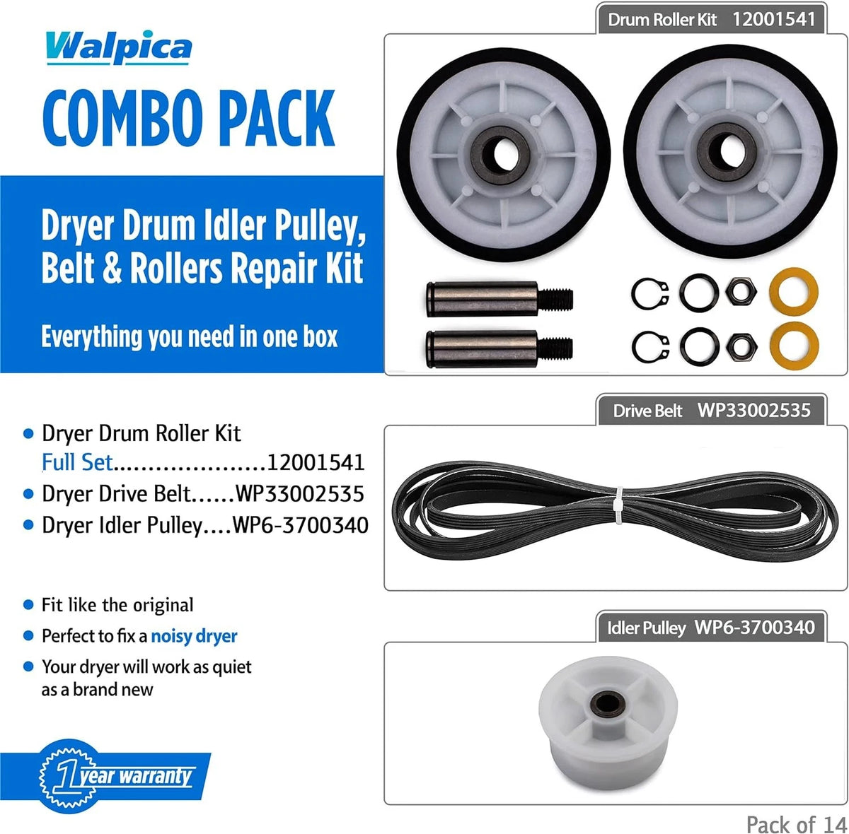 303373, Dryer Drum Support Roller Belt Idler Pulley Repair Kit for Maytag...