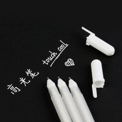 3* 0.8mm White Gel Ink Pen Drawing Art Fine Tip Sketching Painting Marker Tool