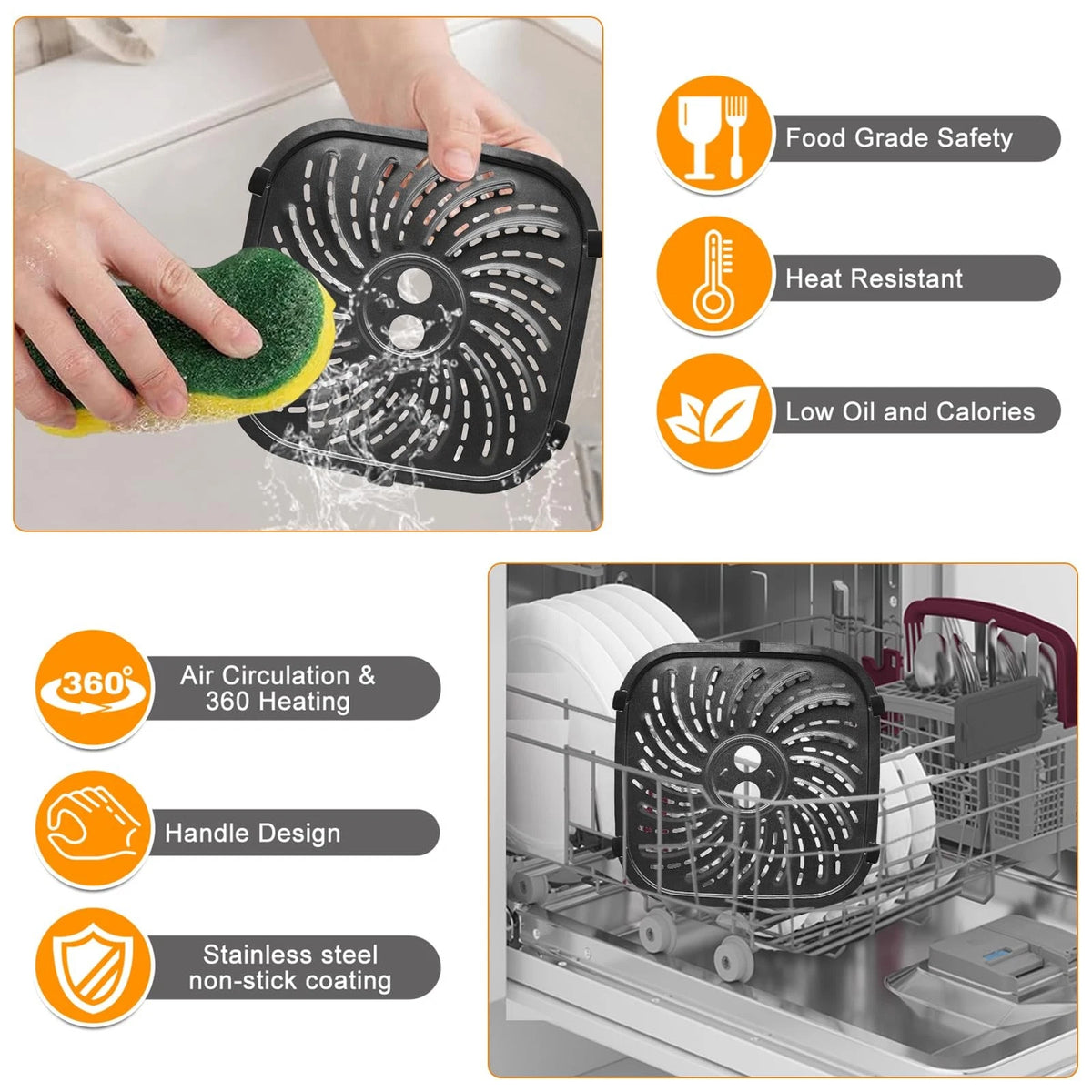 GWY Air Fryer Accessories for 9.45''x9.45'' Pan For PowerXL 8QT, Black