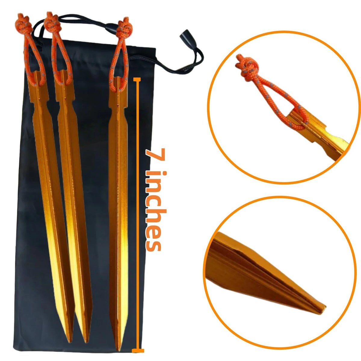 12 Pack Tent Stakes, 7075 Ground Metal Camping One Size, Apricot Orange