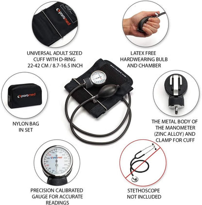 PARAMED Aneroid Sphygmomanometer – Manual Blood 1 Count (Pack of 1), Black