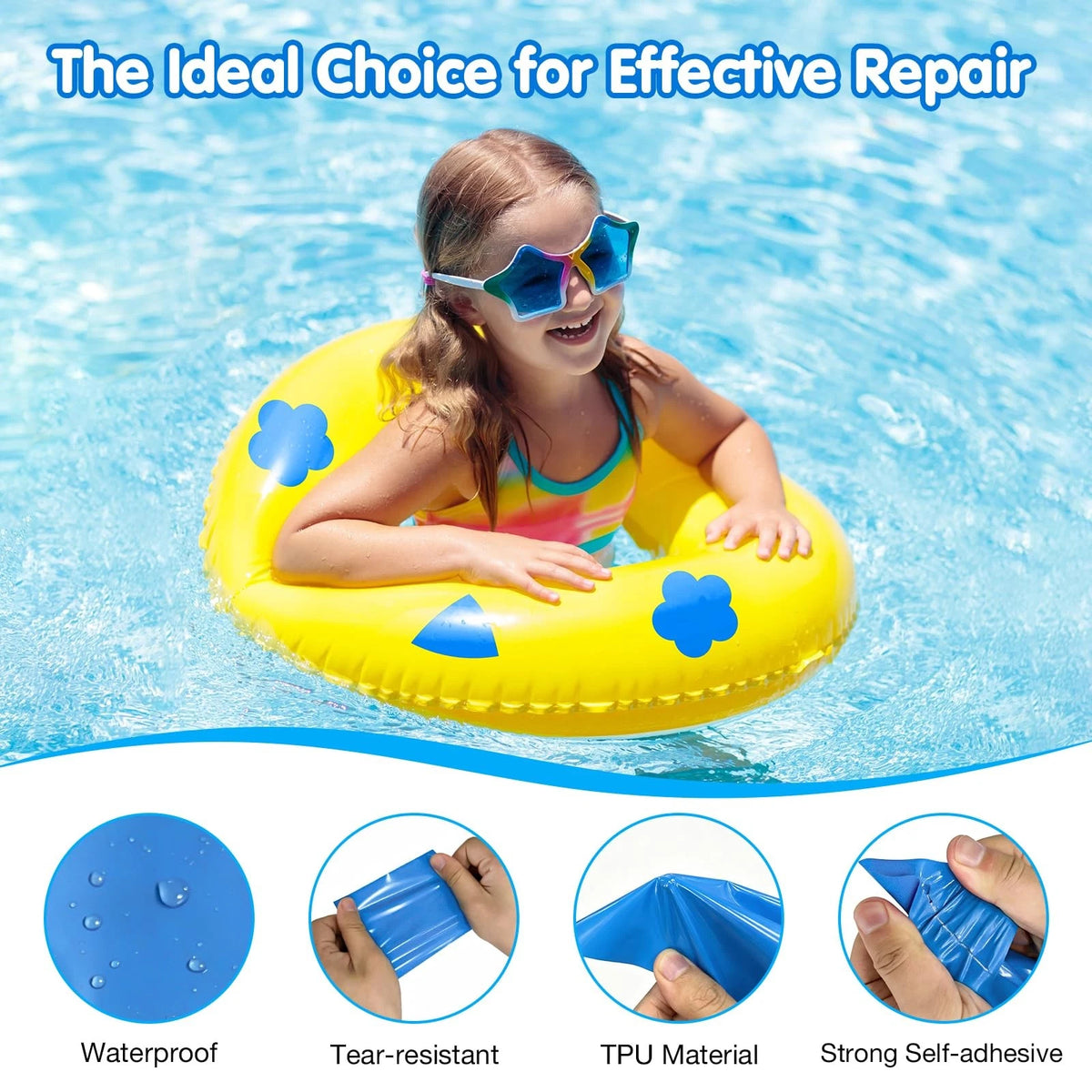 iGoevo TPU Pool Patch Repair Kit for In-Ground & 1.37 x 2.16 ft, Blue