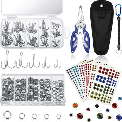 200 Pcs Stainless Steel Split Rings, 50 Treble Hooks, Lure Tackle [MIXED]