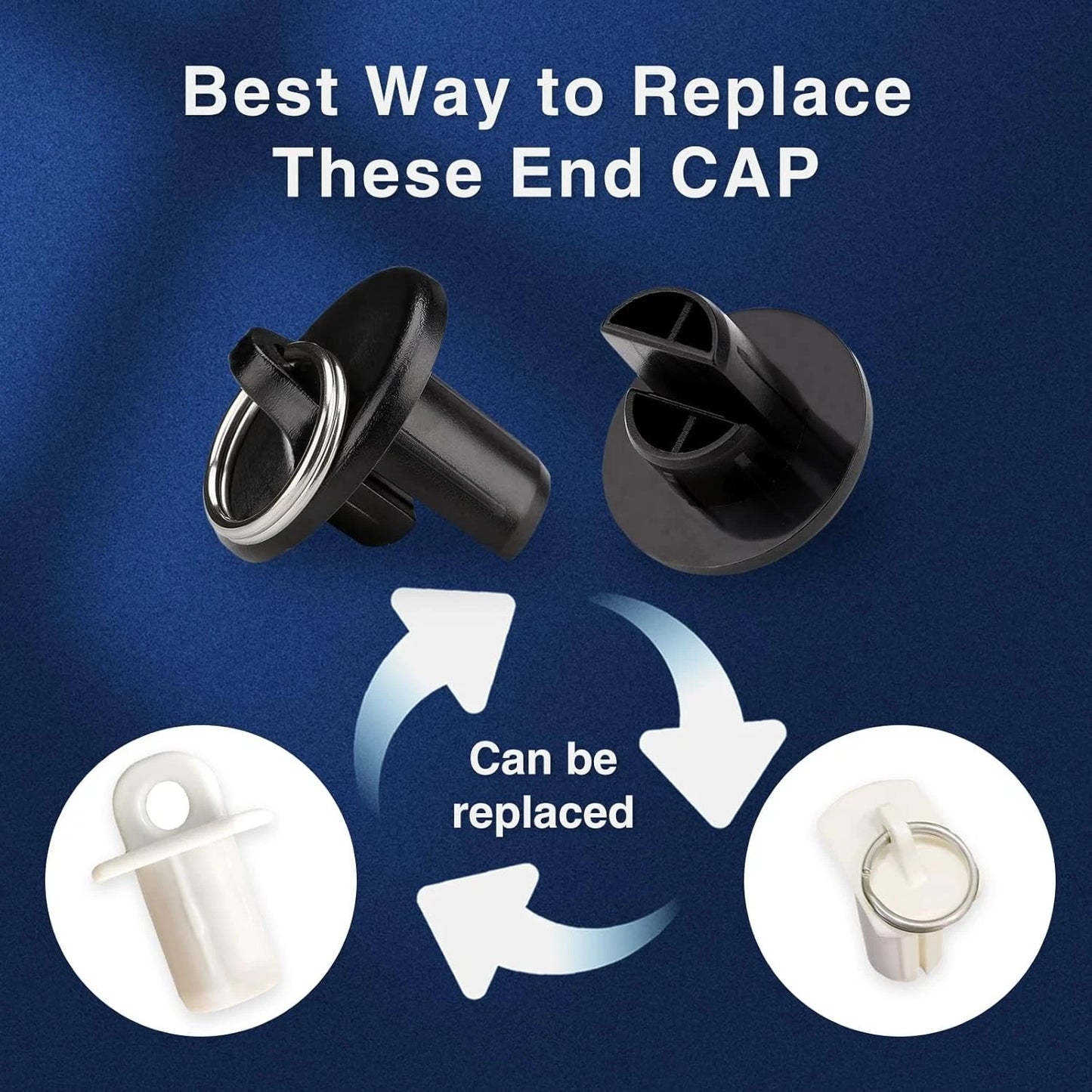 Sun Shade Parts End Cap with Ring,Weather Resistance,for 2Pair, Black