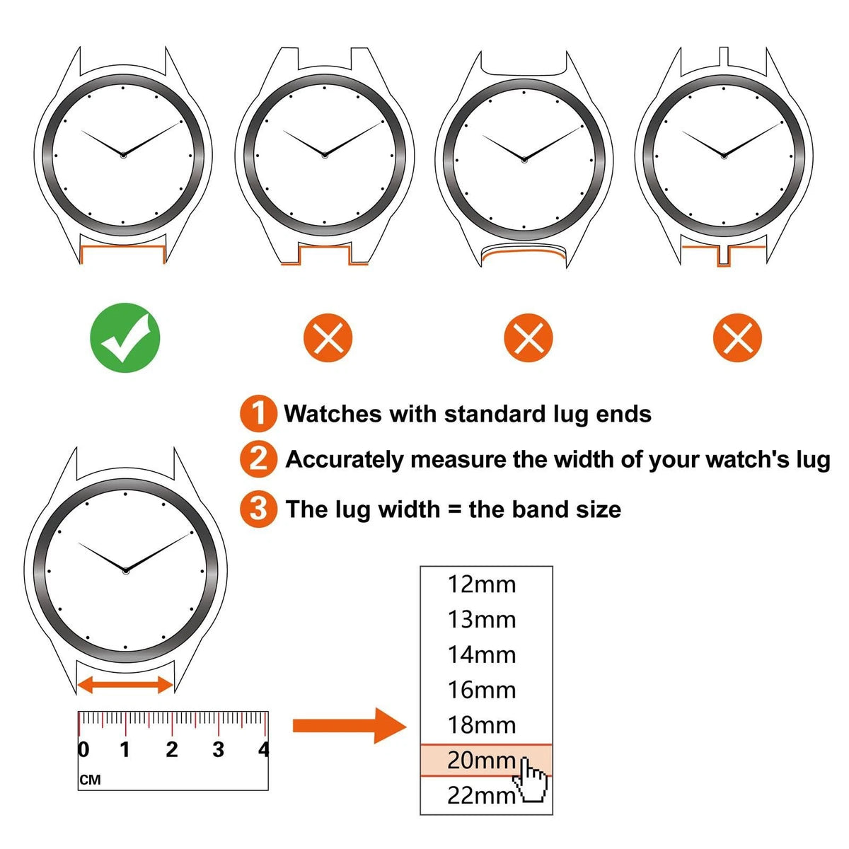 ANNEFIT Watch Bands for Men Women, Top Grain Leather 12mm, Black/Gold Buckle