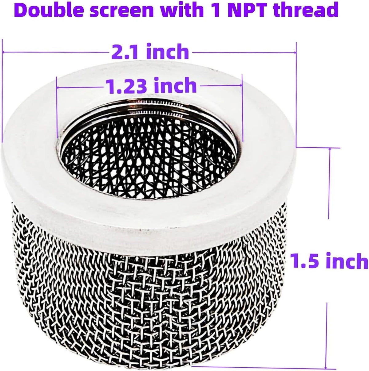 Pump Inlet Strainer 1" NPT Thread Stainless Steel Screen Filter Fits Silver
