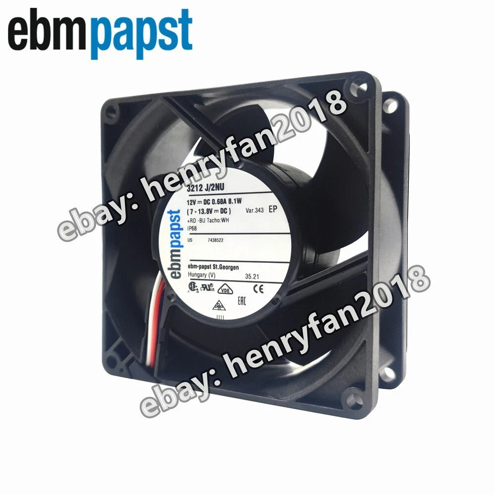 Ebmpapst 3212J/2NU-343 Axial Fan DC 12V 8.1W 90*90*38MM 130m3/h IP68 Cooling Fan