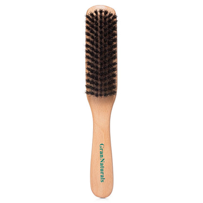 GranNaturals Boar Bristle Slick Back Hair Brush - Soft/Medium Smoothing Black