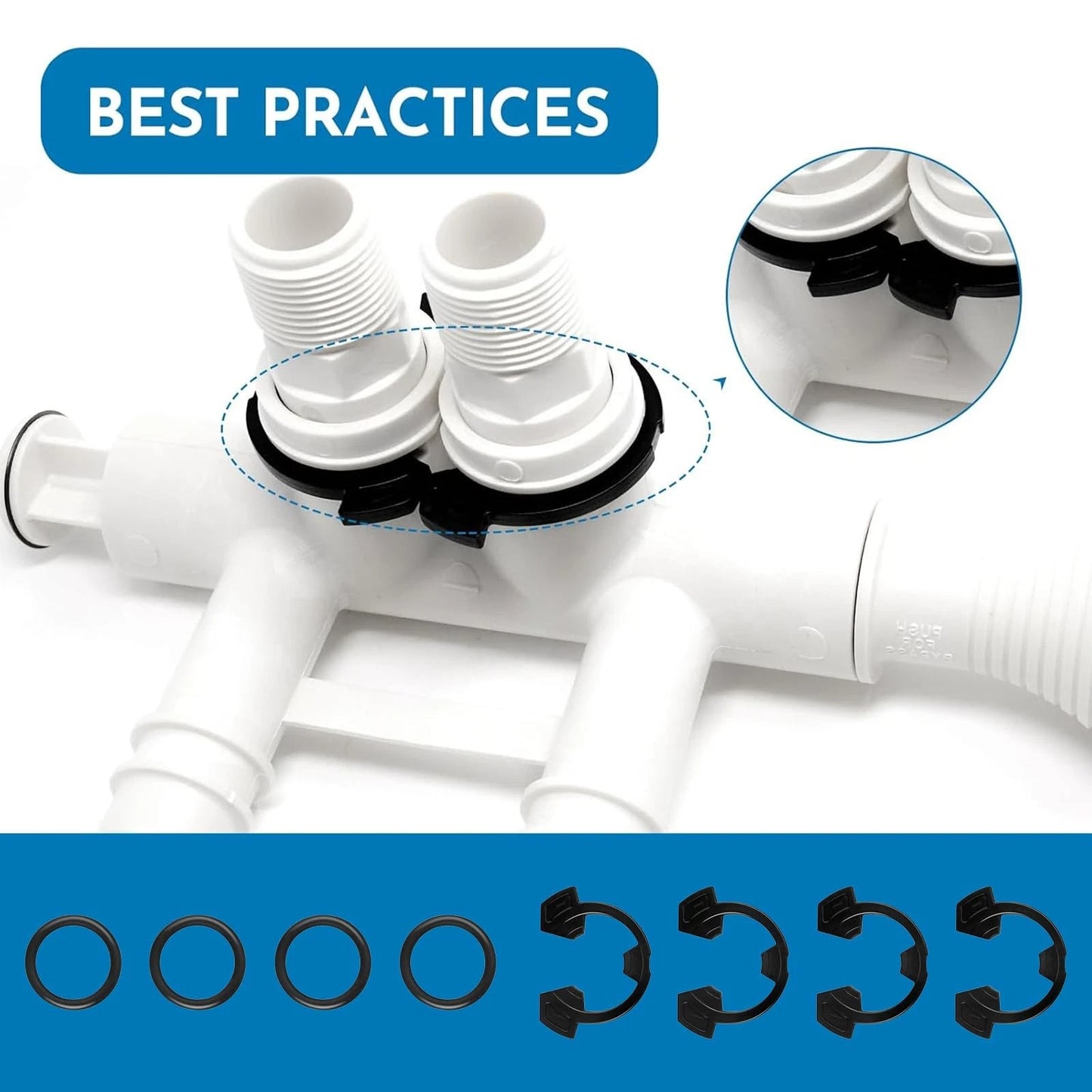 1" Water Softener Clips Kit 7337589 and O-Ring (7170262, 7083106, Black