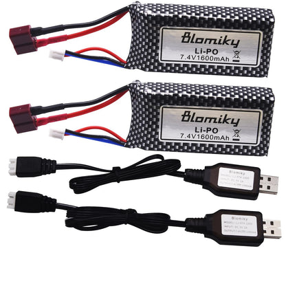 Blomiky 2 Pack 11.84Wh 7.4V 1600mAh Li-po Rechargeable Battery and USB Cable...