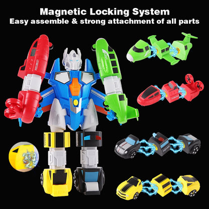 QUERCITRON 5-in-1 Magnetic Vehicles Playset Toy, Transform Medium, Multicolor