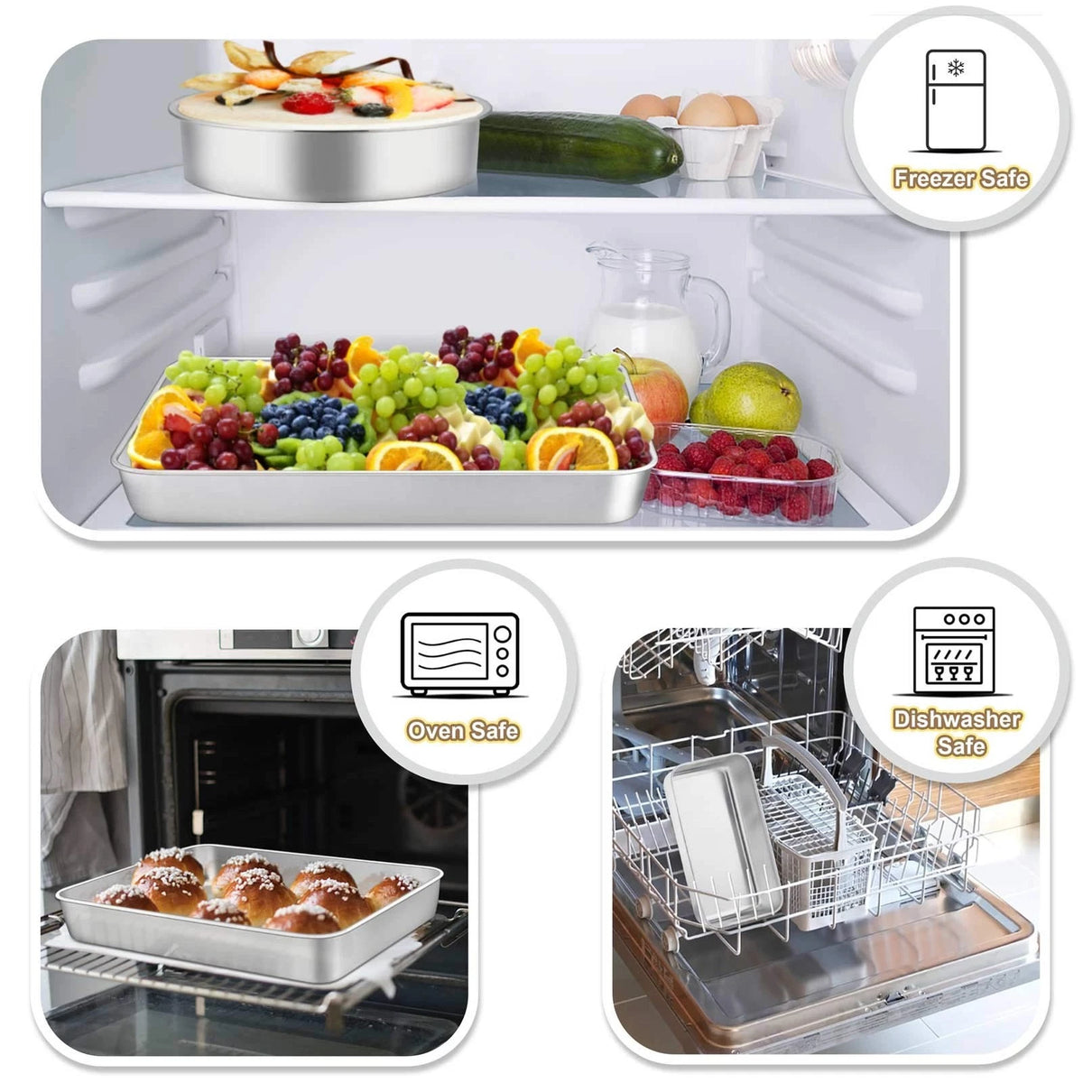 TeamFar Stainless Steel Bakeware Set of 8 12⅖'' x 9¾''x 2'', Silver